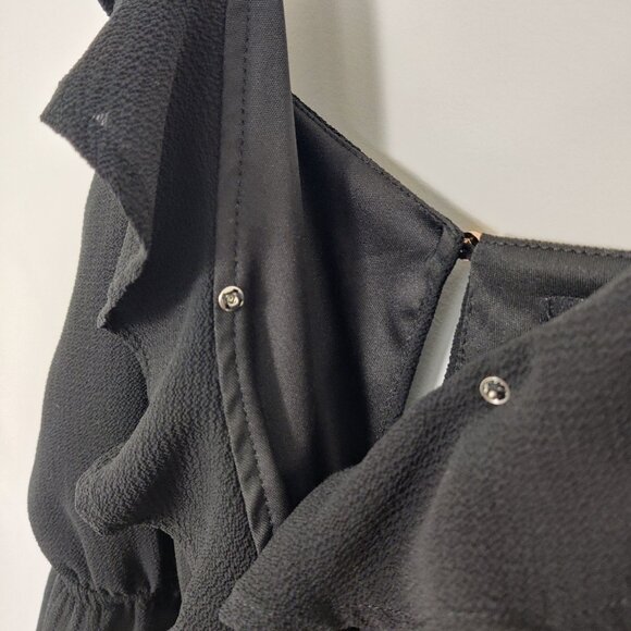 Revamped Women's Jumpsuit Size M Black Surplice Ruffles Summer Party Elegant - Picture 4 of 11